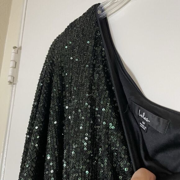 Lulu's Rare Gem Emerald Green Sequin One-Shoulder Mini Bodycon Dress Medium - Picture 5 of 8